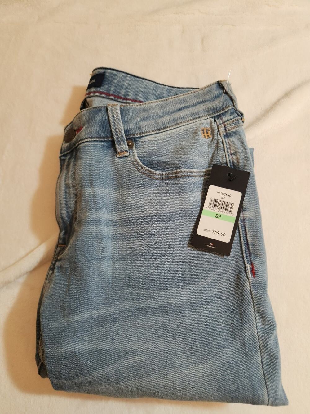Tommy Hilfiger NWT Raleigh Skinny Jeans Womens 8P 8 Petite Blue Whiskers Y2k